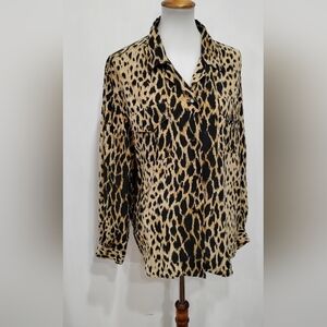 LEW MAGRAM LEOPARD PRINT SILK BLOUSE